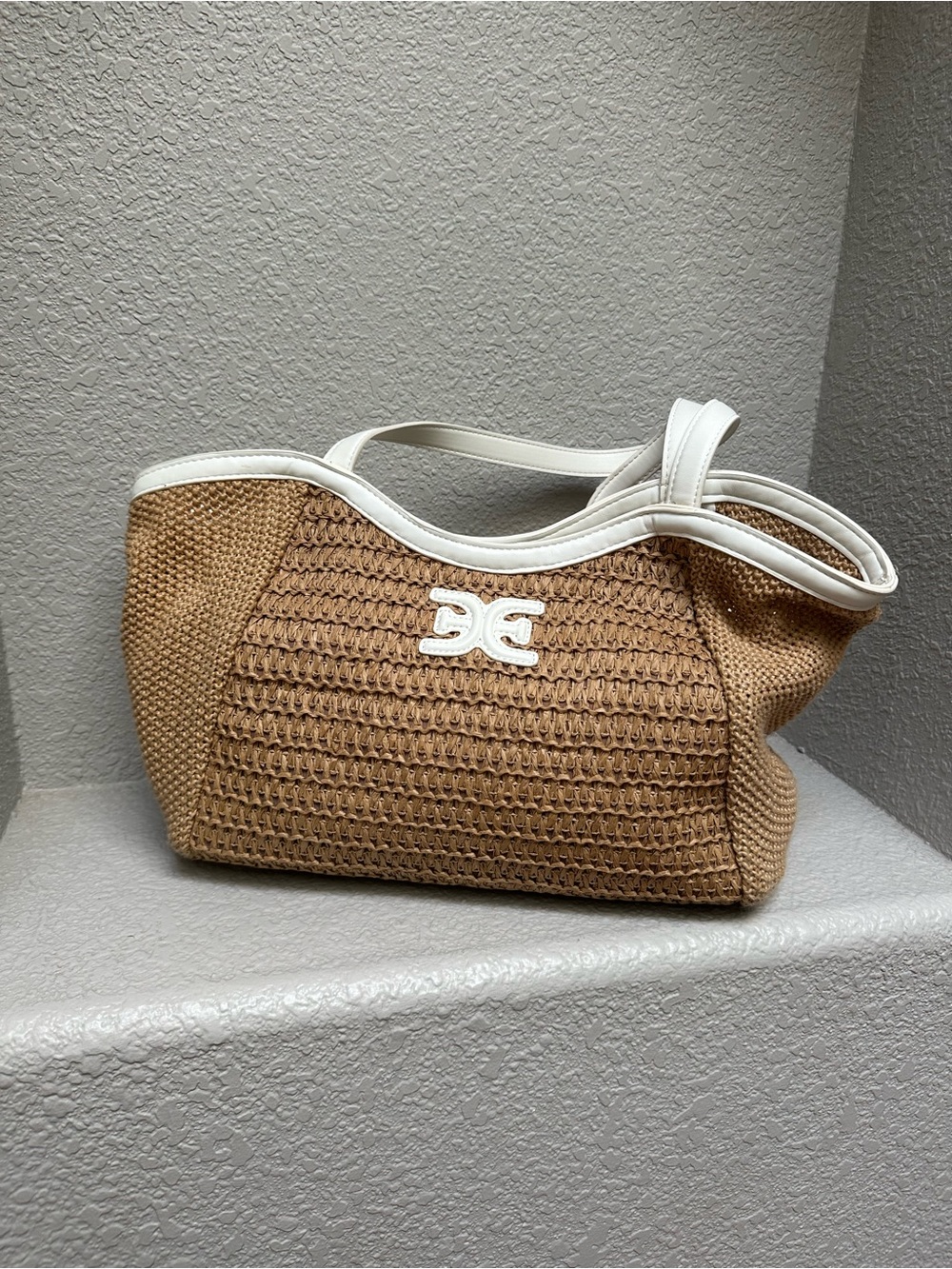 Sam Edelman Woven Straw Shoulder Bag with White Trim